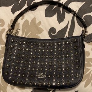Coach navy blue with silver flowers shoulder and cross  body bag
